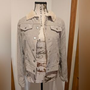 Altar'd State Cream Corduroy Sherpa Collar Jacket Size XS Trucker Retro